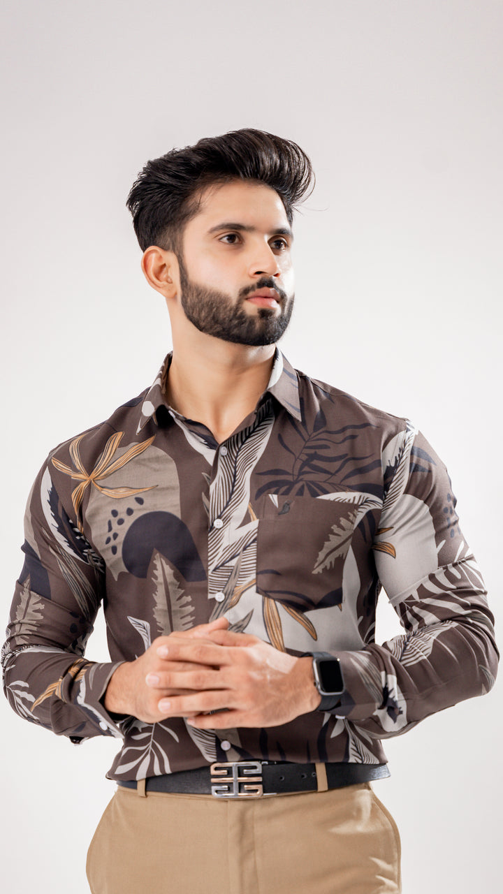 Dubrovnik Brown Floral And Paisley Printed Premium Cotton Shirt - ROYALTAIL