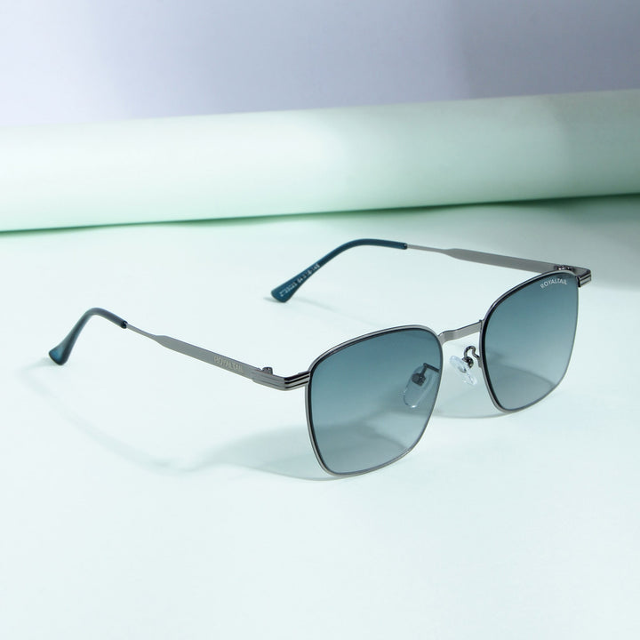 Grey Metal Frame And Polycarbonate Glass Square Sunglasses For Men & Women - ROYALTAIL