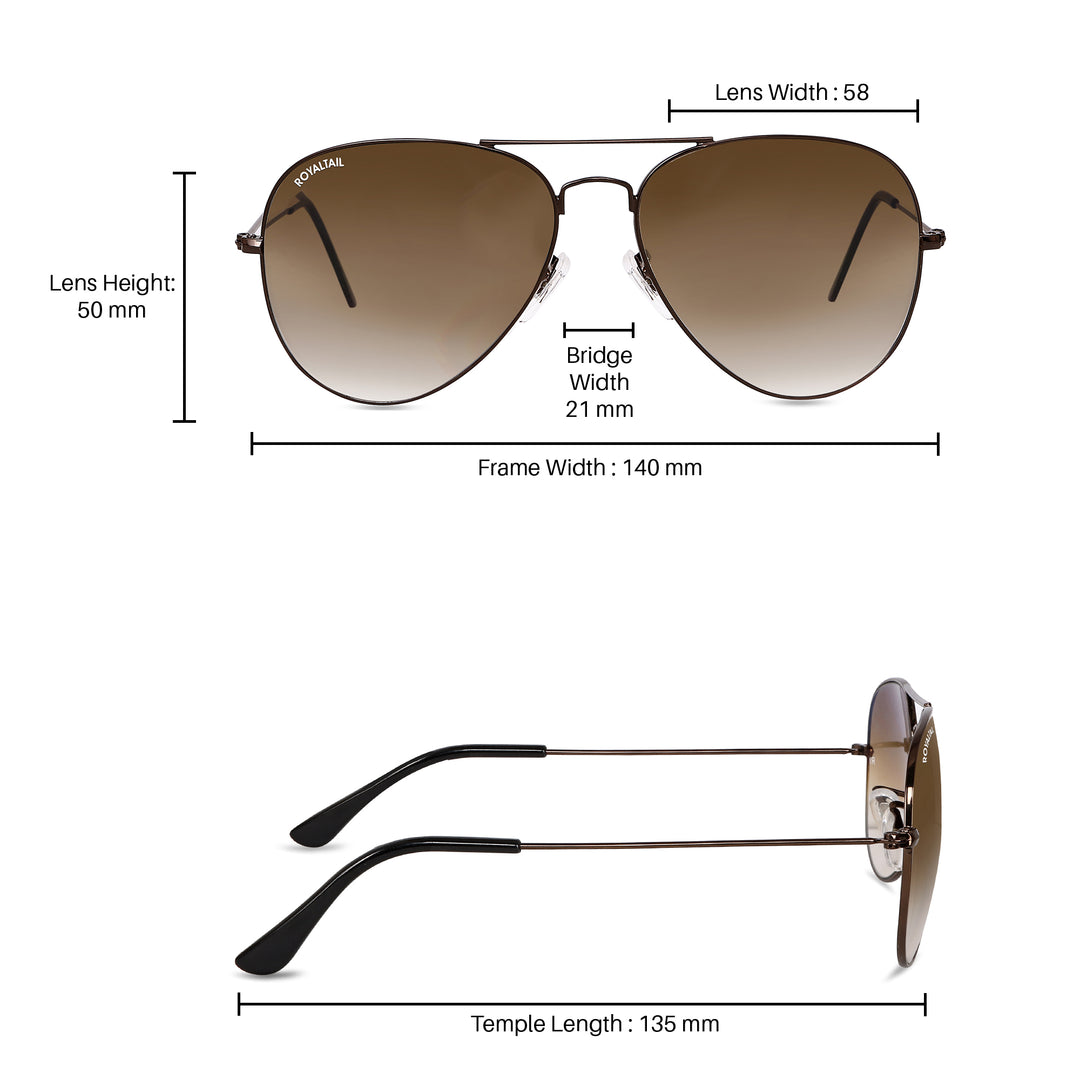 Dark Brown Gradient Glass and Brown Frame Aviator Sunglasses For Men and Women - ROYALTAIL