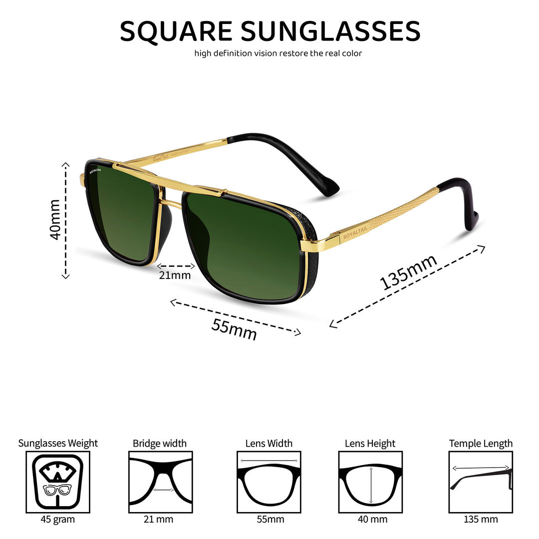 Mustsundia Green Glass and Gold Frame Square Nirvana Sunglasses - ROYALTAIL