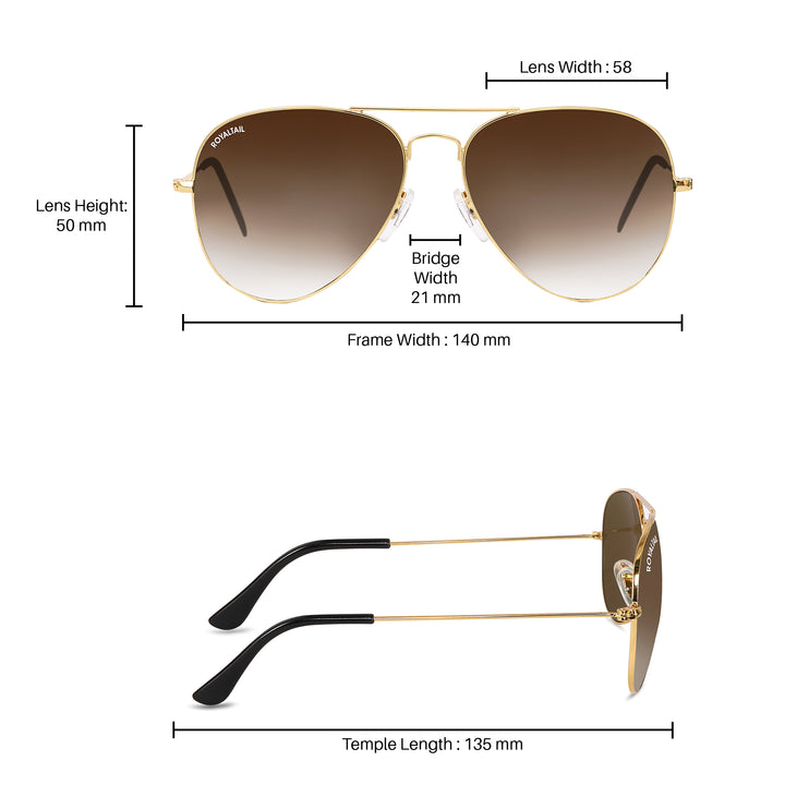 Light Brown Gradient Glass and Gold Frame Aviator Sunglasses For Men and Women - ROYALTAIL
