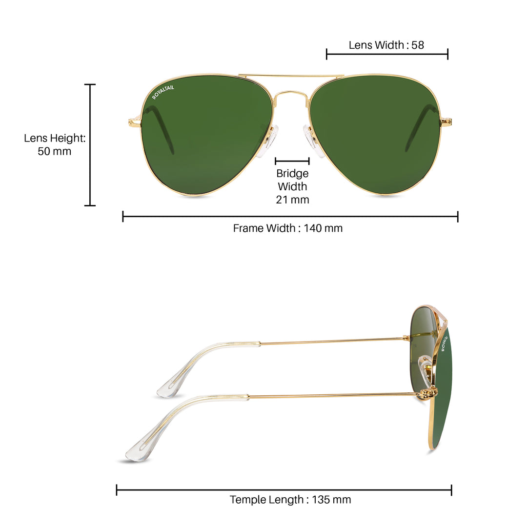 Green Classic Glass and Gold Frame Aviator Sunglasses For Men and Women - ROYALTAIL