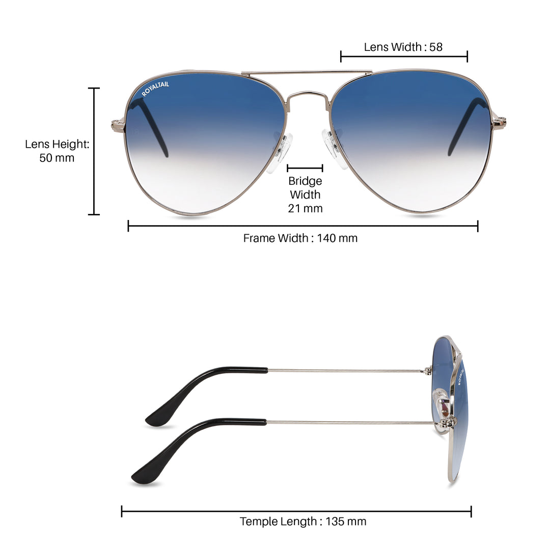 Light Blue Gradient Glass and Silver Frame Aviator Sunglasses For Men and Women - ROYALTAIL