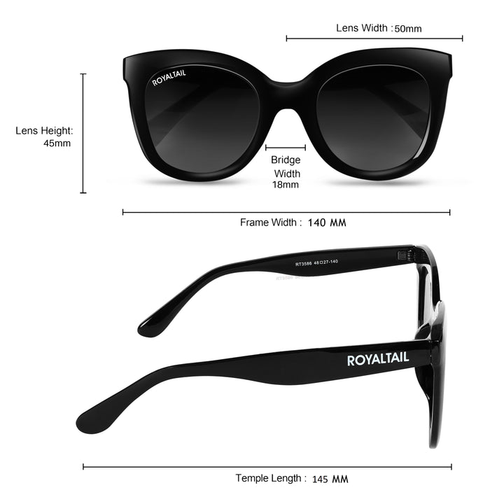 Squared Black UV Protected Oval Sunglasses RT050 - ROYALTAIL