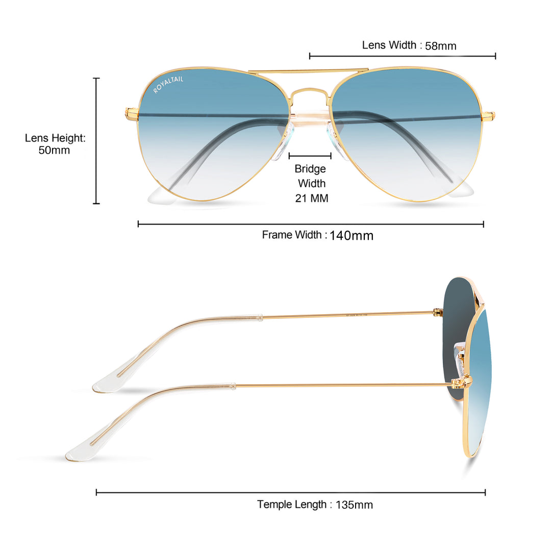 Light Blue Gradient Glass And Golden Frame Aviator Sunglasses For Men And Women - ROYALTAIL