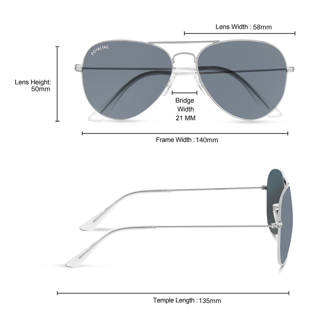 Black Glass And Silver Frame Aviator Sunglasses For Men And Women - ROYALTAIL