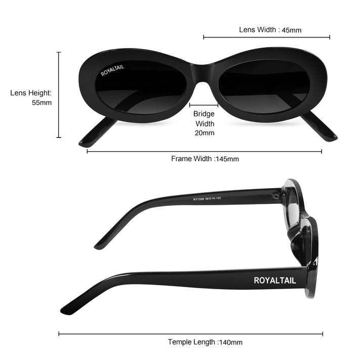 Narrow Oval Retro Black UV Protected Sunglasses RT064 - ROYALTAIL