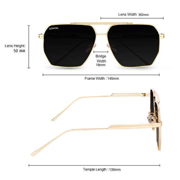 Bottaga Gold Black UV Protected Metal Sunglasses RT060 - ROYALTAIL