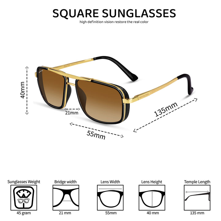 Jyake Brown Gradient Glass and Gold Frame Square Nirvana Sunglasses - ROYALTAIL