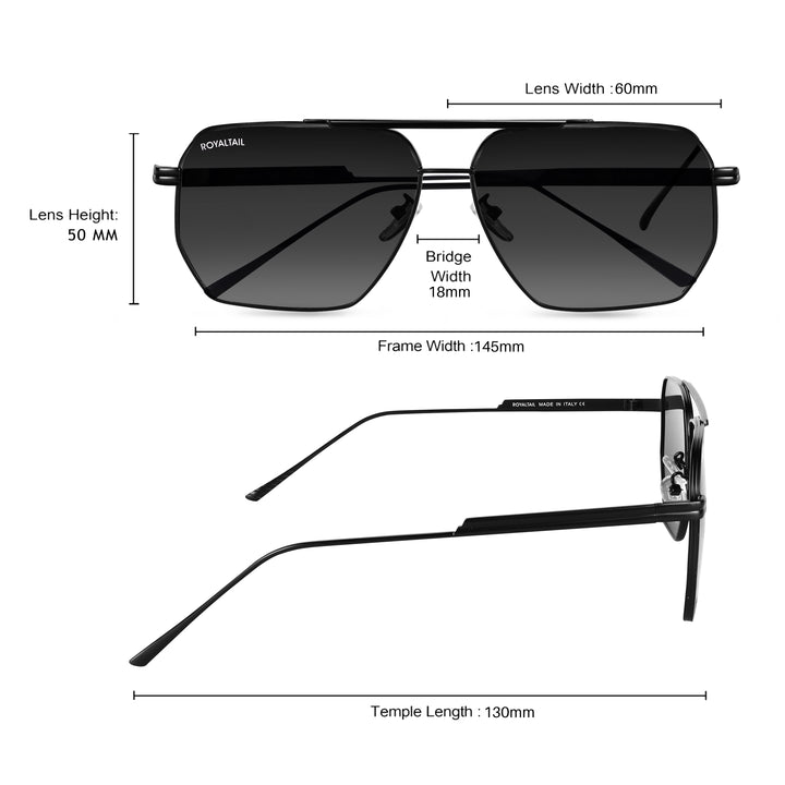Bottaga Black UV Protected Metal Sunglasses RT061 - ROYALTAIL