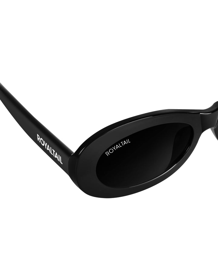 Narrow Oval Retro Black UV Protected Sunglasses RT064 - ROYALTAIL