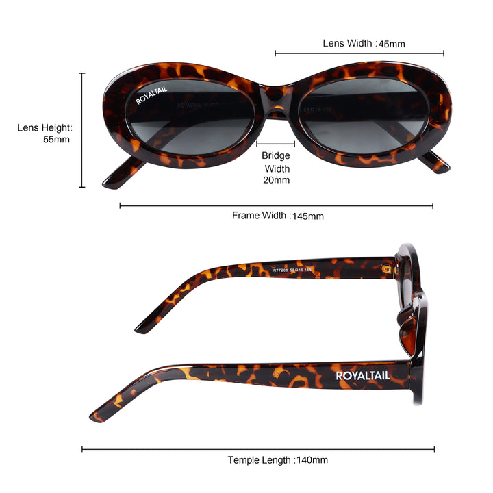 Narrow Oval Retro Tiger Black UV Protected Sunglasses RT065 - ROYALTAIL