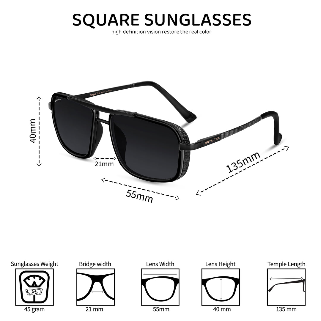 Black Mebel Glass Square Nirvana Sunglasses for Men and Women - ROYALTAIL