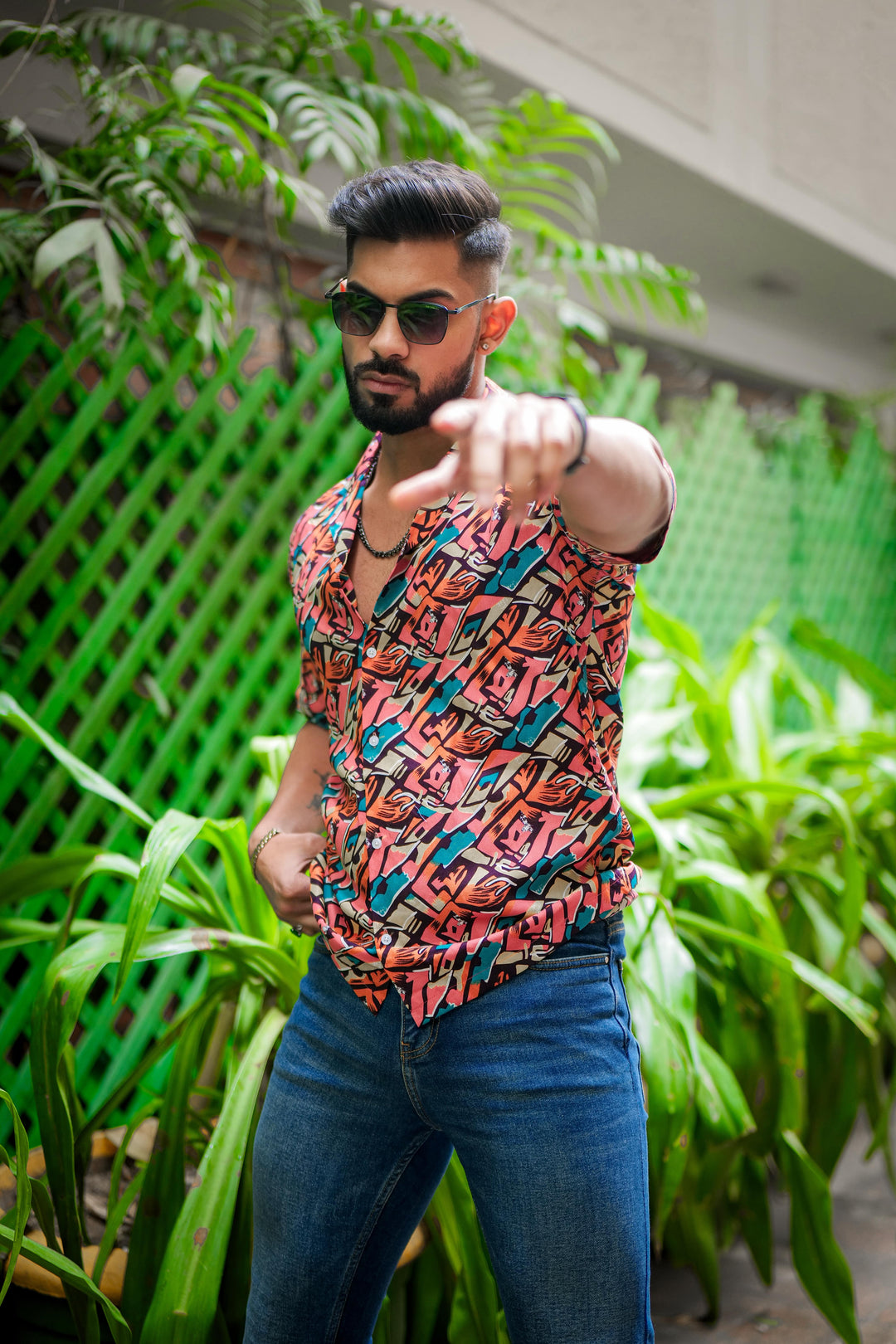 Red And Blue Multicolor Print Super Soft Premium Cuban Collar Half Sleeve Shirt - ROYALTAIL