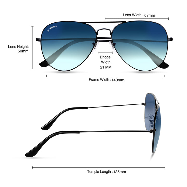 Dark Blue Gradient Glass And Black Frame Aviator Sunglasses For Men And Women - ROYALTAIL