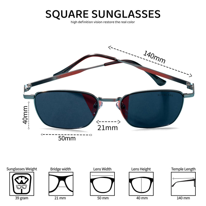 Silver Metal Frame And Polycarbonate Glass Square Sunglasses For Men & Women - ROYALTAIL