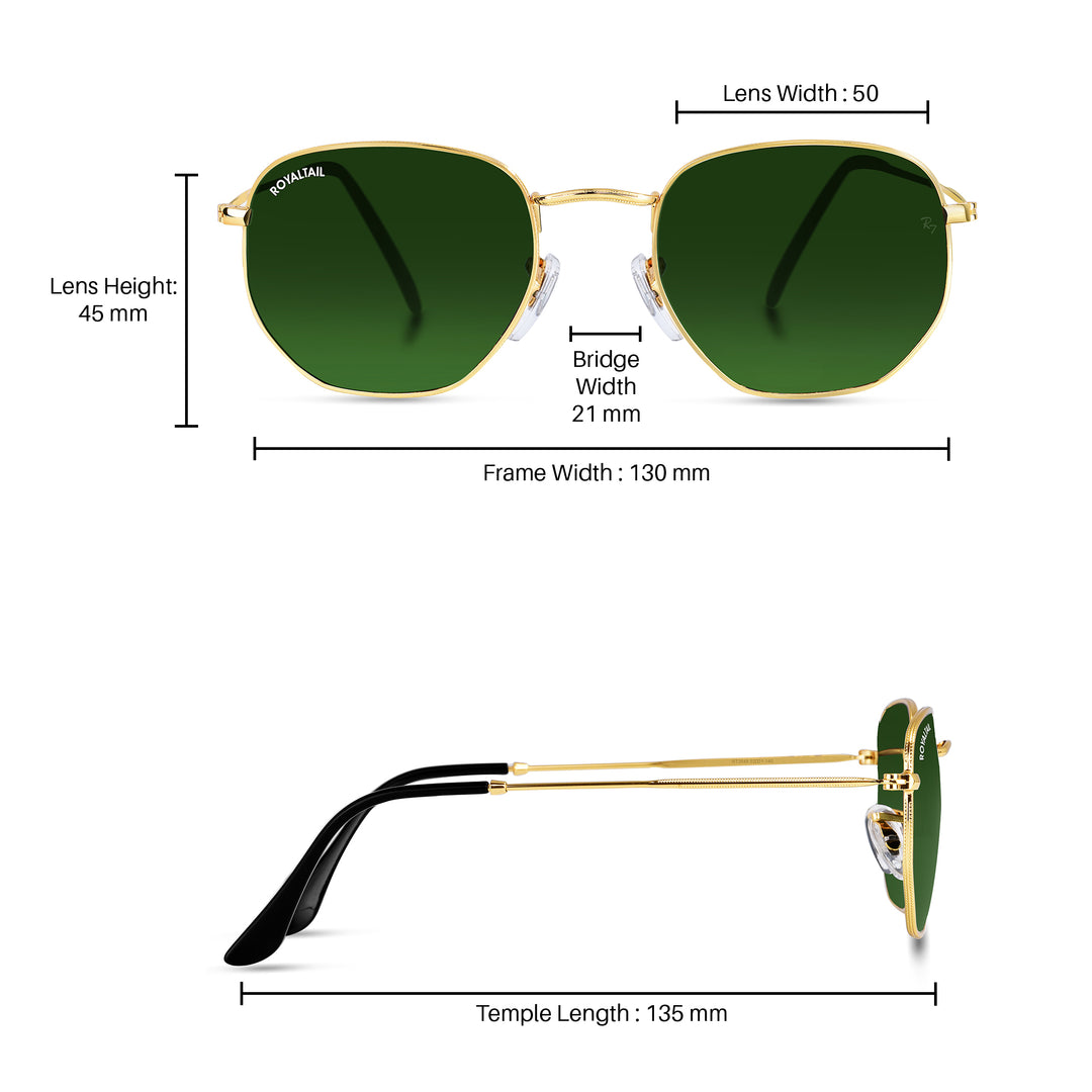 Vellia Men and Women Green Glass and Gold Frame Hexagonal Sunglasses - ROYALTAIL