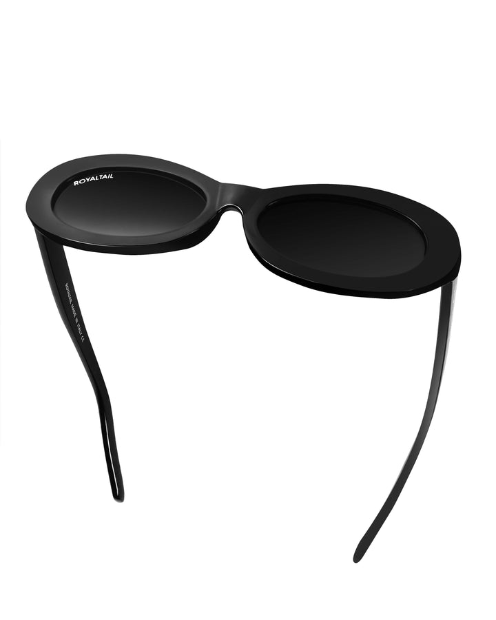 Narrow Oval Retro Black UV Protected Sunglasses RT064