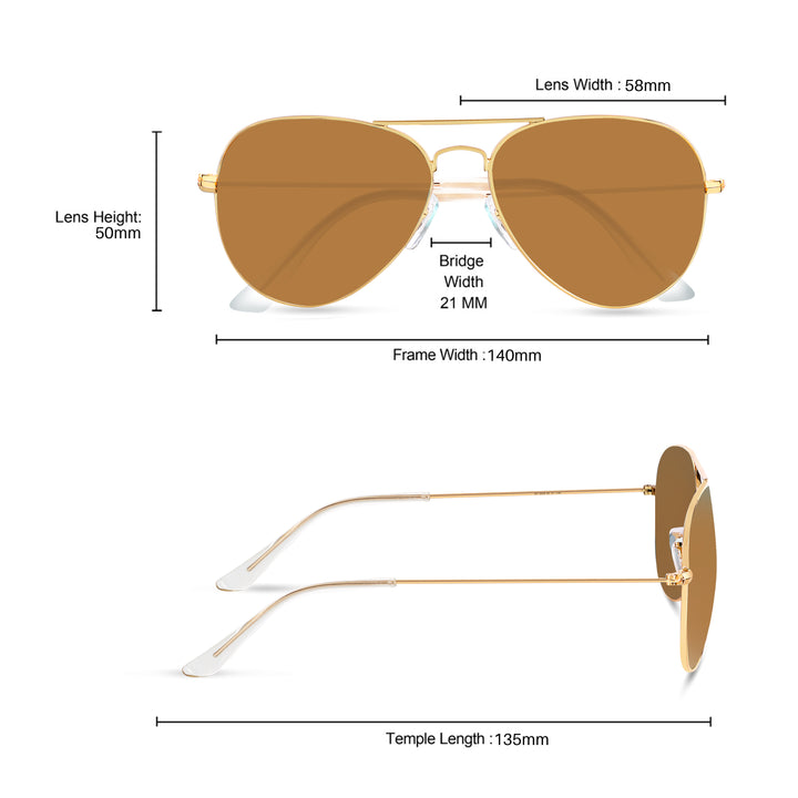Brown Glass And Golden Frame Aviator Sunglasses For Men And Women - ROYALTAIL