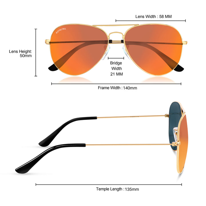 Orange Glass And Gold Frame Aviator Sunglasses For Men And Women - ROYALTAIL