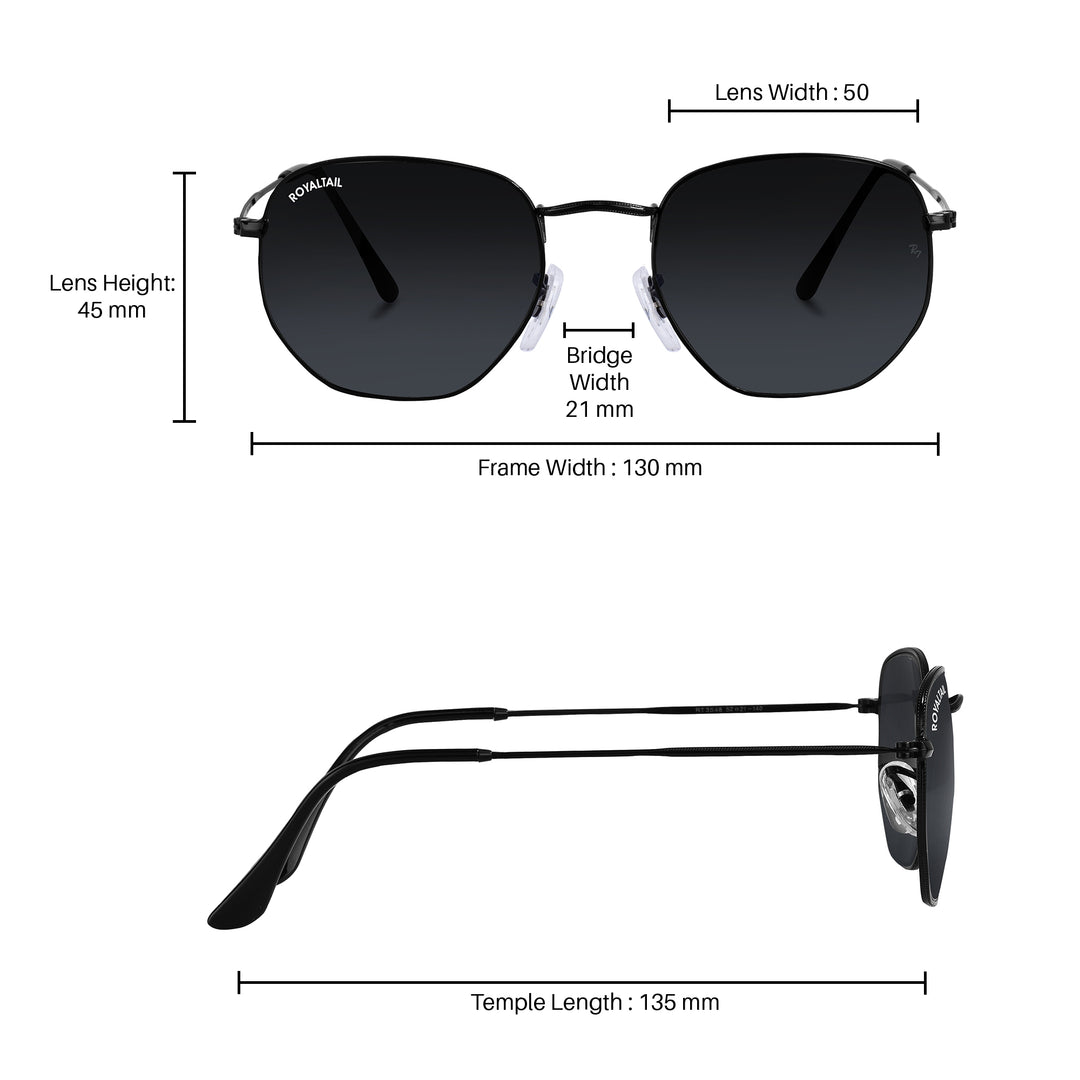 Canberra Black Glass and Black Frame Hexagonal Sunglasses for men and women - ROYALTAIL