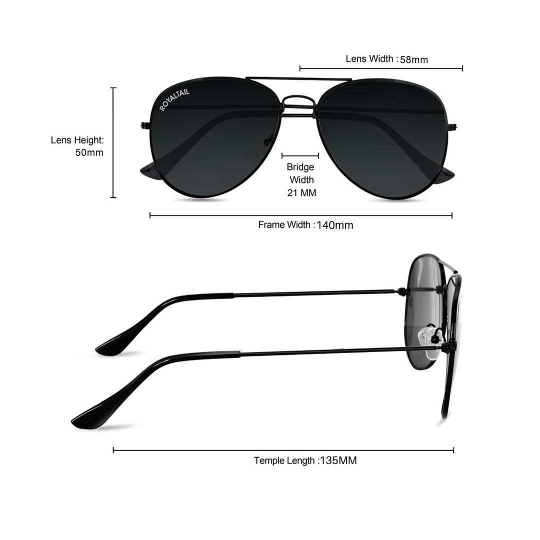 Black Classic Glass and Black Frame Aviator Sunglasses for men and Women - ROYALTAIL