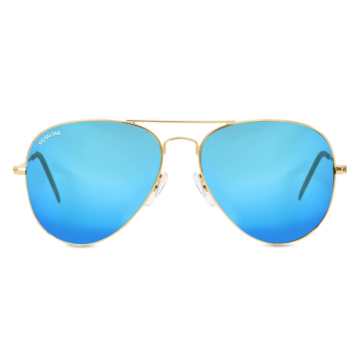 Blue Flash Glass and Gold Frame Aviator Sunglasses For Men and Women - ROYALTAIL