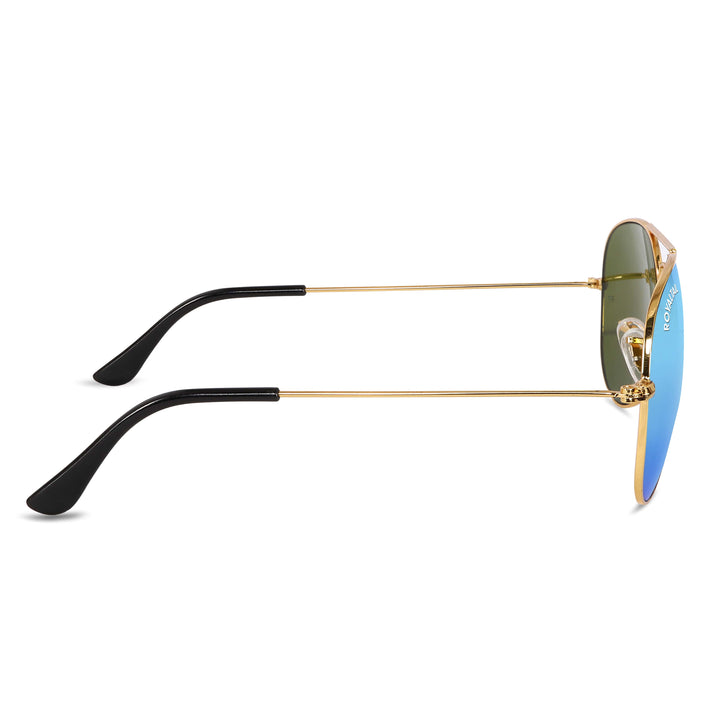 Blue Flash Glass and Gold Frame Aviator Sunglasses For Men and Women - ROYALTAIL