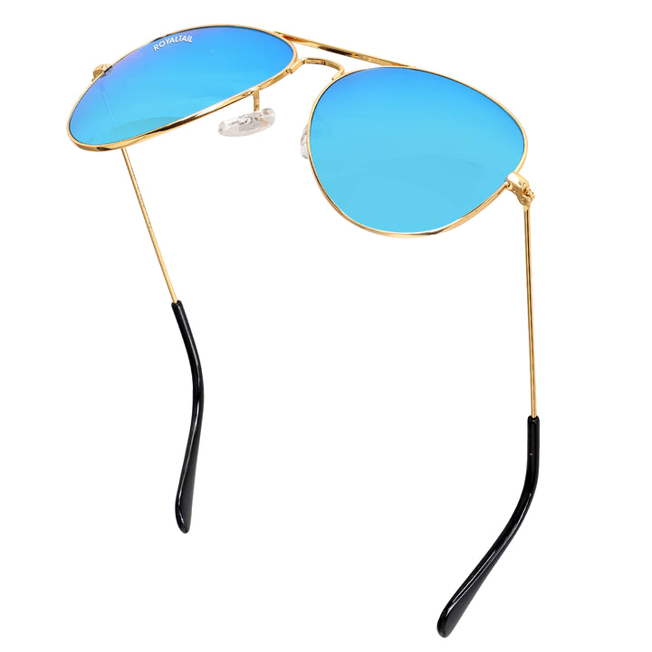 Blue Flash Glass and Gold Frame Aviator Sunglasses For Men and Women - ROYALTAIL