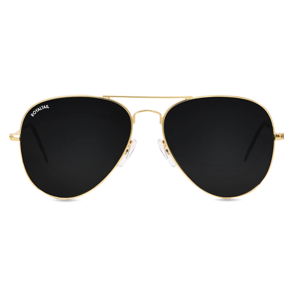 Black Classic Glass and Gold Frame Aviator Sunglasses For Men and Women - ROYALTAIL