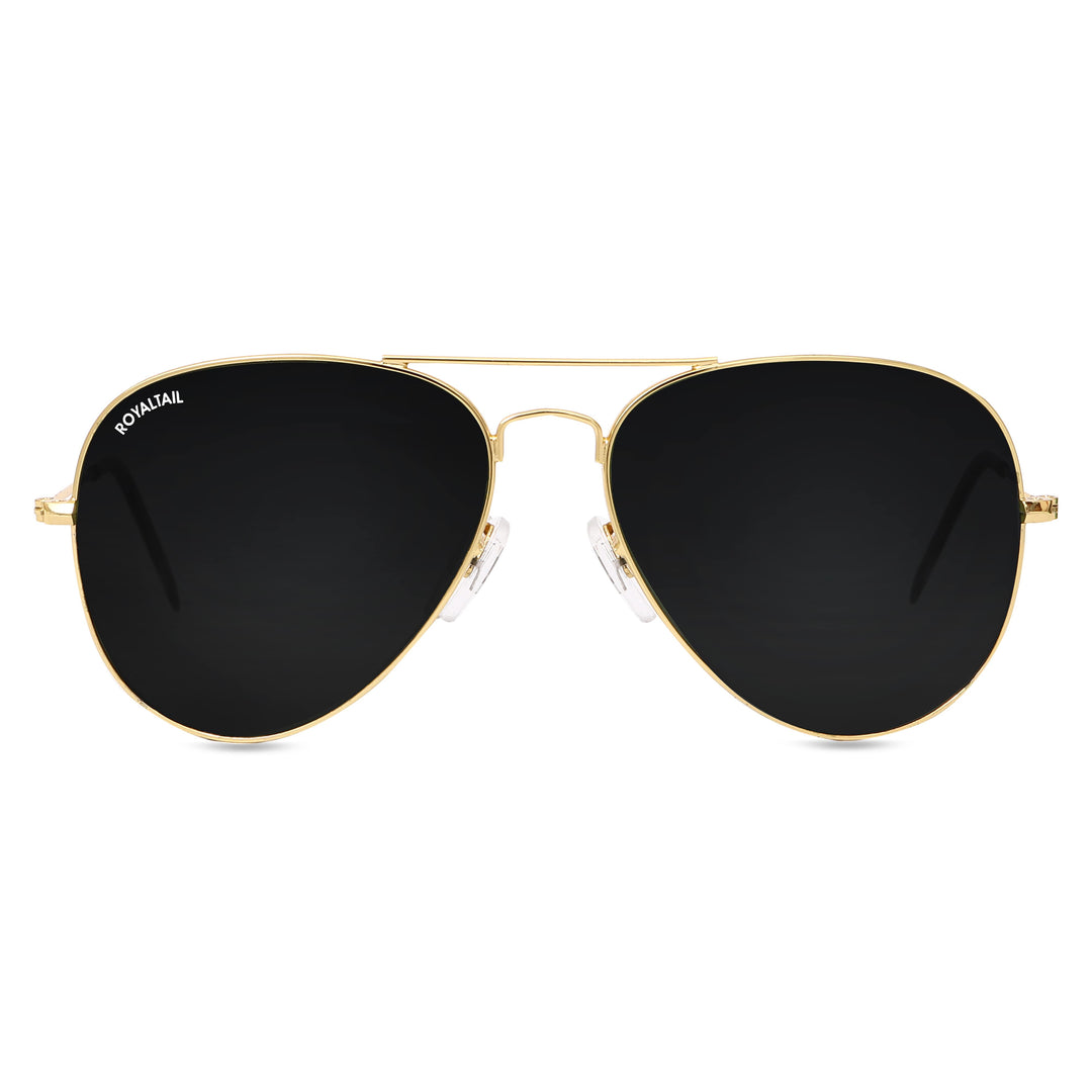 Black Classic Glass and Gold Frame Aviator Sunglasses For Men and Women - ROYALTAIL