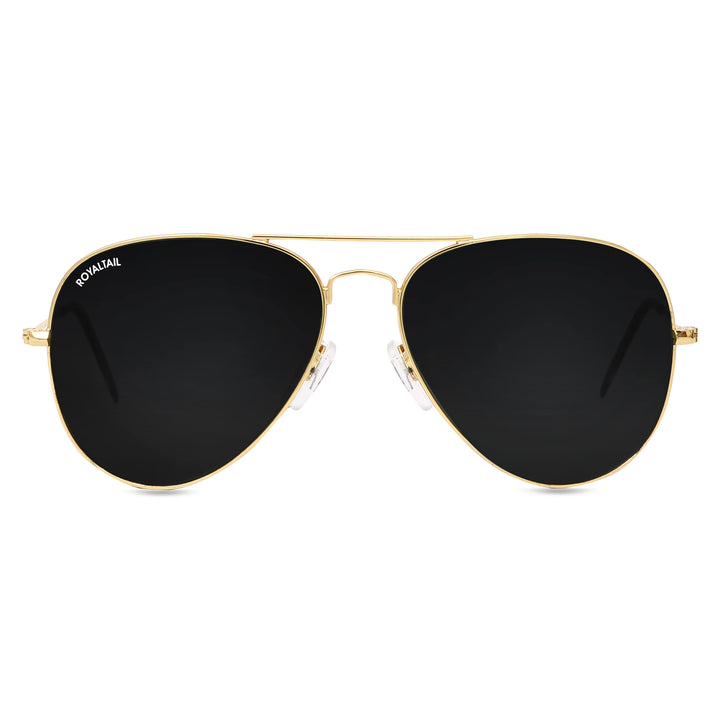 Black Classic Glass and Gold Frame Aviator Sunglasses For Men and Women - ROYALTAIL