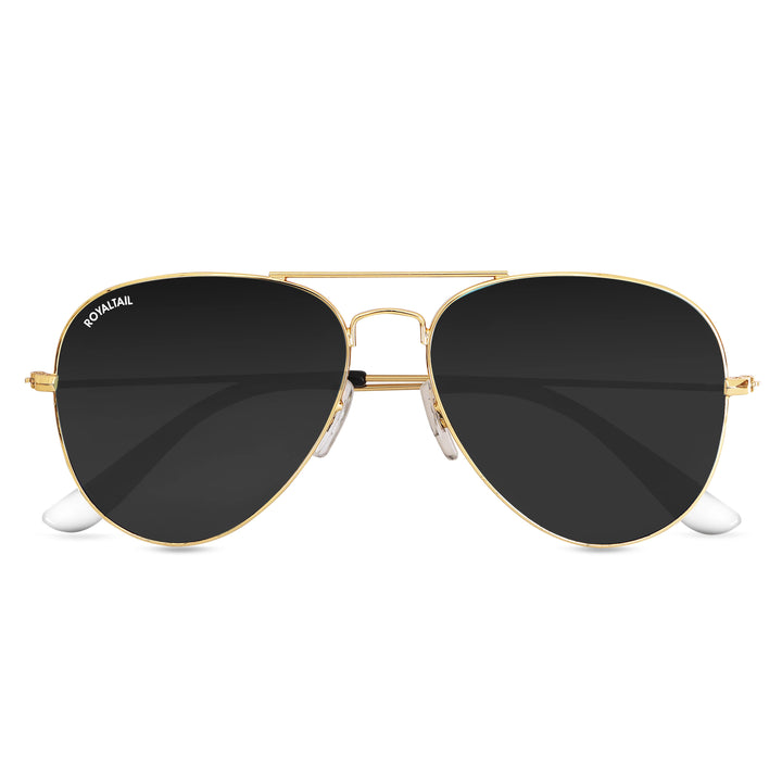 Black Classic Glass and Gold Frame Aviator Sunglasses For Men and Women - ROYALTAIL