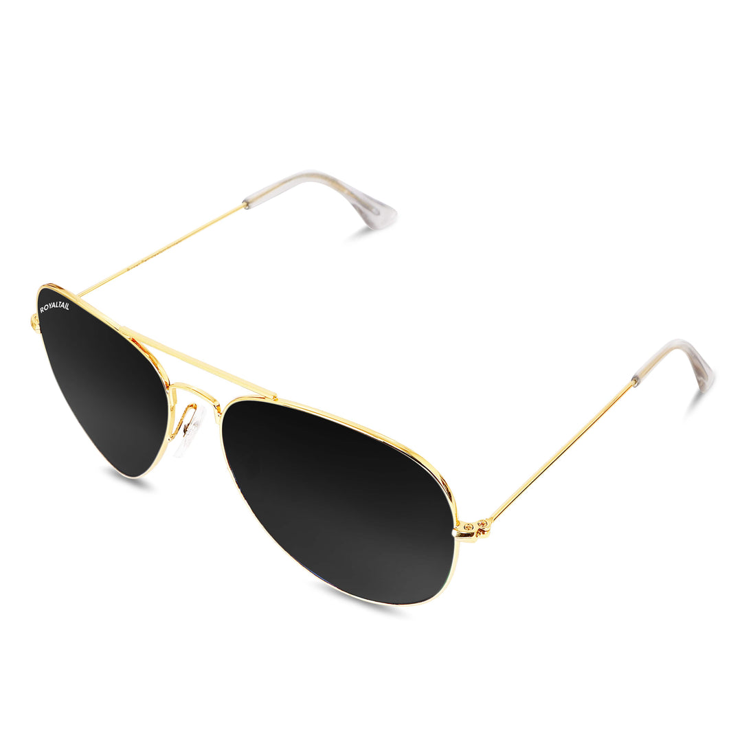 Black Classic Glass and Gold Frame Aviator Sunglasses For Men and Women - ROYALTAIL