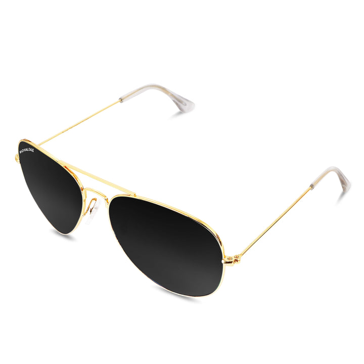 Black Classic Glass and Gold Frame Aviator Sunglasses For Men and Women - ROYALTAIL
