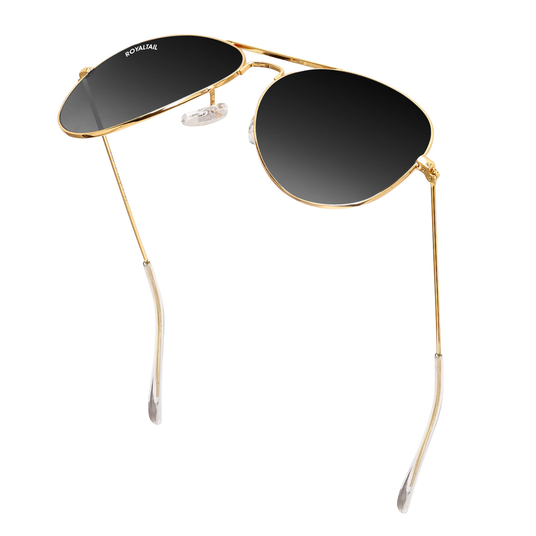 Black Classic Glass and Gold Frame Aviator Sunglasses For Men and Women - ROYALTAIL