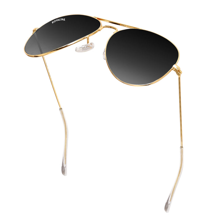 Black Classic Glass and Gold Frame Aviator Sunglasses For Men and Women - ROYALTAIL