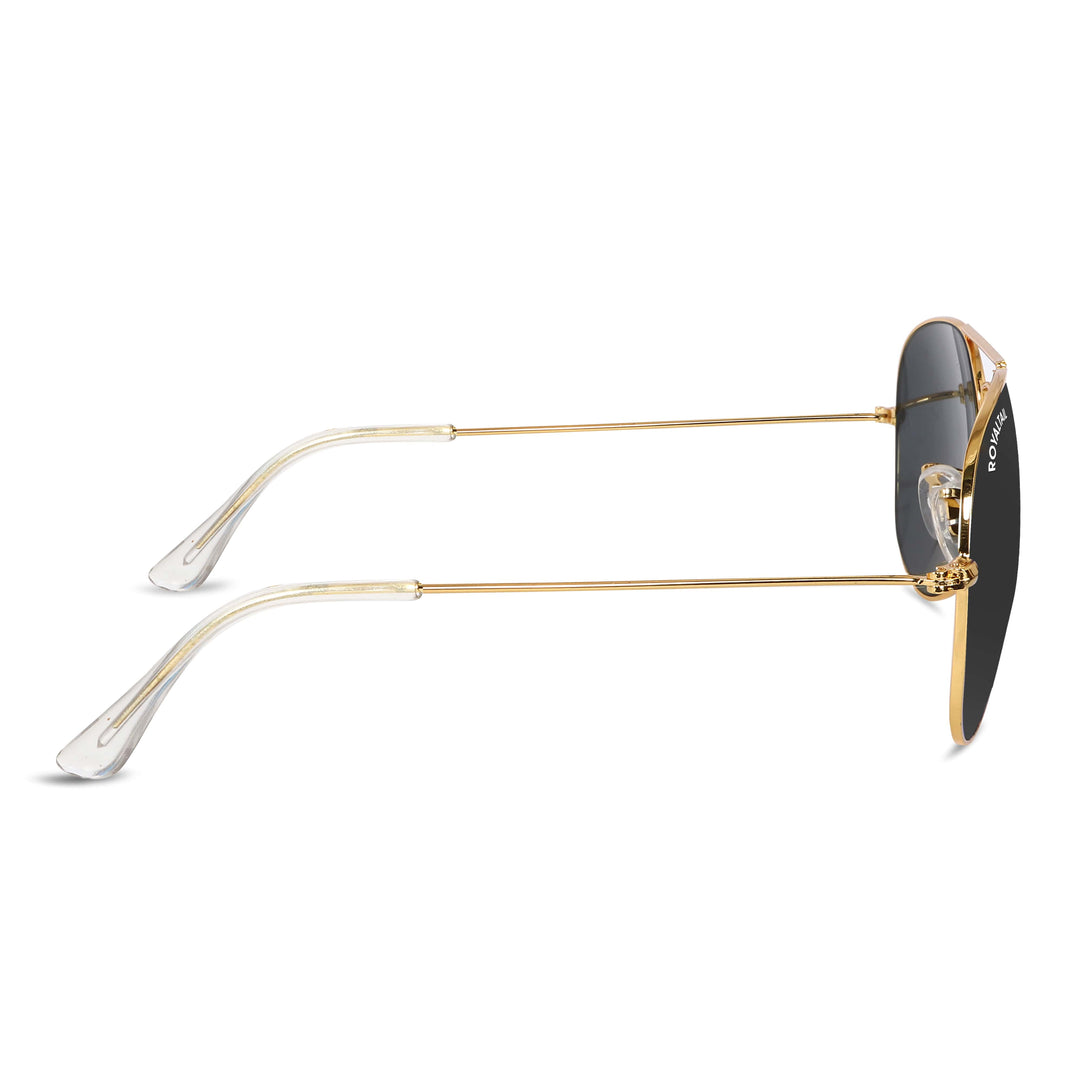 Black Classic Glass and Gold Frame Aviator Sunglasses For Men and Women - ROYALTAIL