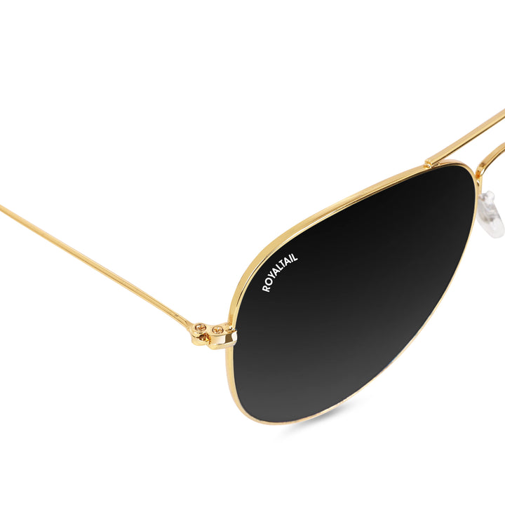 Black Classic Glass and Gold Frame Aviator Sunglasses For Men and Women - ROYALTAIL