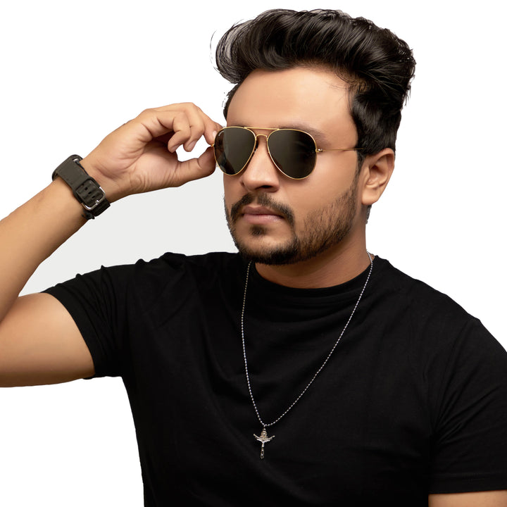 Black Classic Glass and Gold Frame Aviator Sunglasses For Men and Women - ROYALTAIL