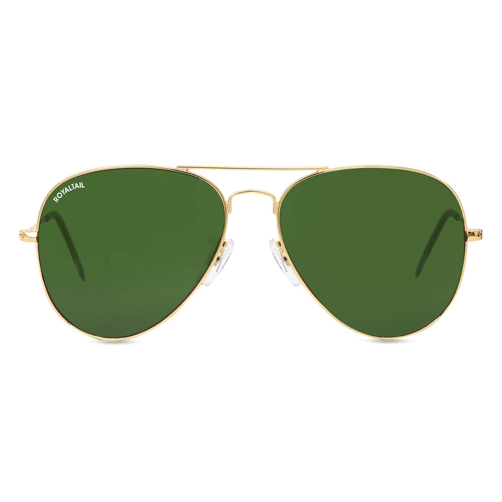 Green Classic Glass and Gold Frame Aviator Sunglasses For Men and Women - ROYALTAIL