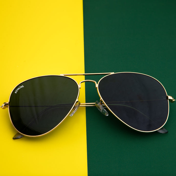 Green Classic Glass and Gold Frame Aviator Sunglasses For Men and Women - ROYALTAIL