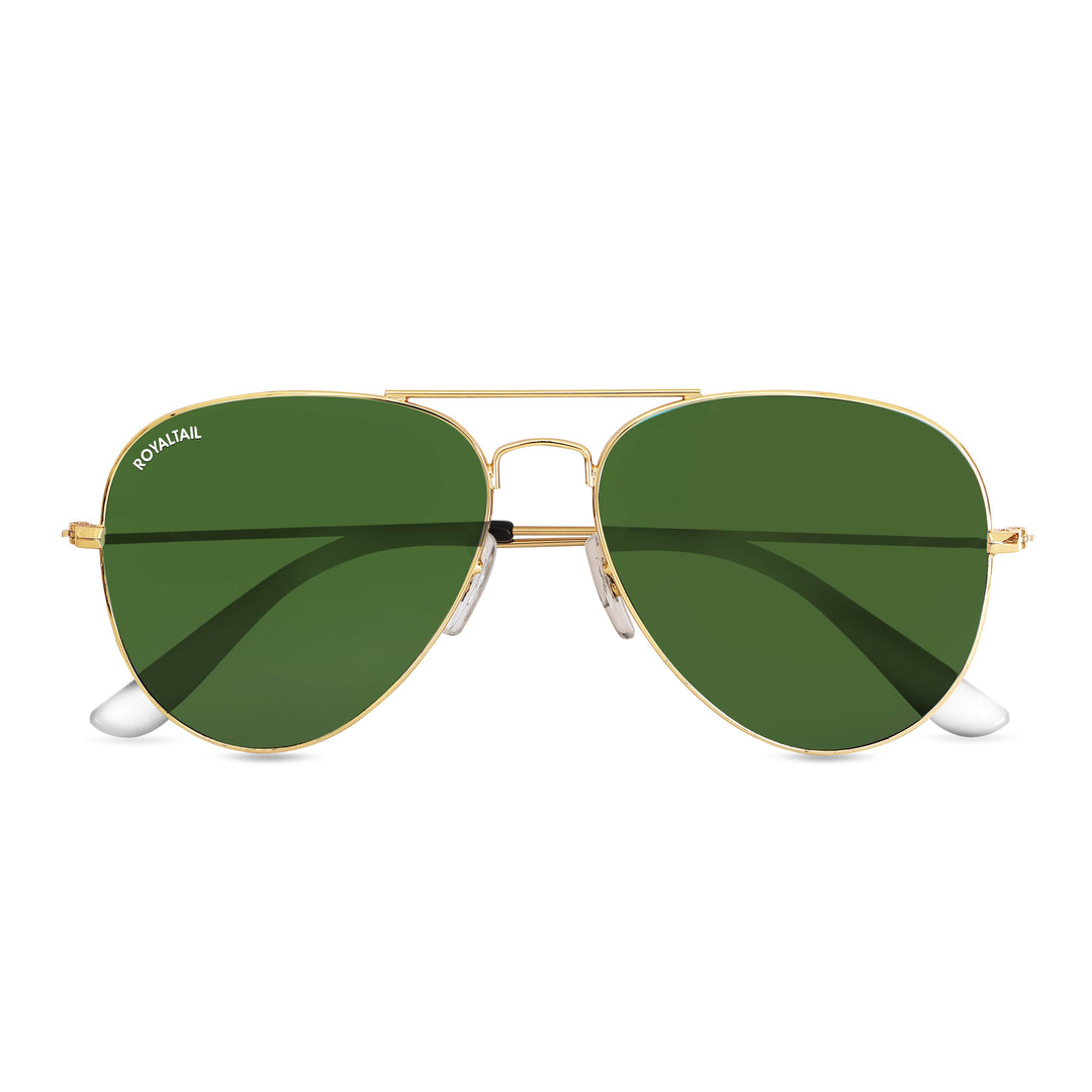 Green Classic Glass and Gold Frame Aviator Sunglasses For Men and Women - ROYALTAIL