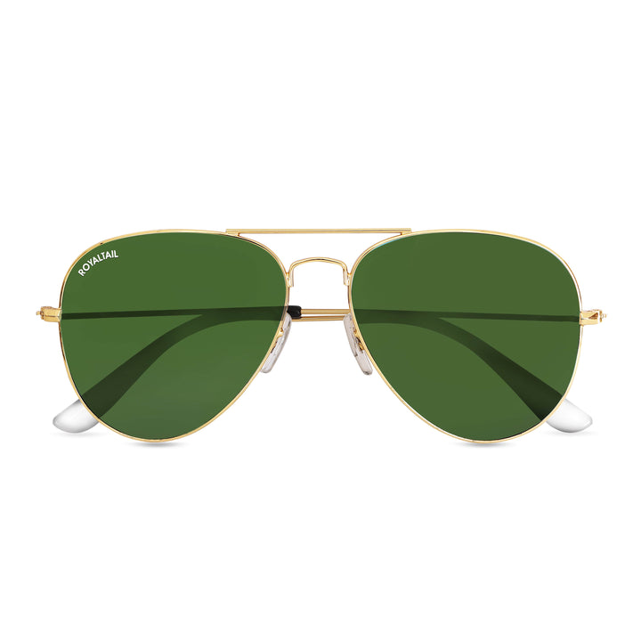 Green Classic Glass and Gold Frame Aviator Sunglasses For Men and Women - ROYALTAIL