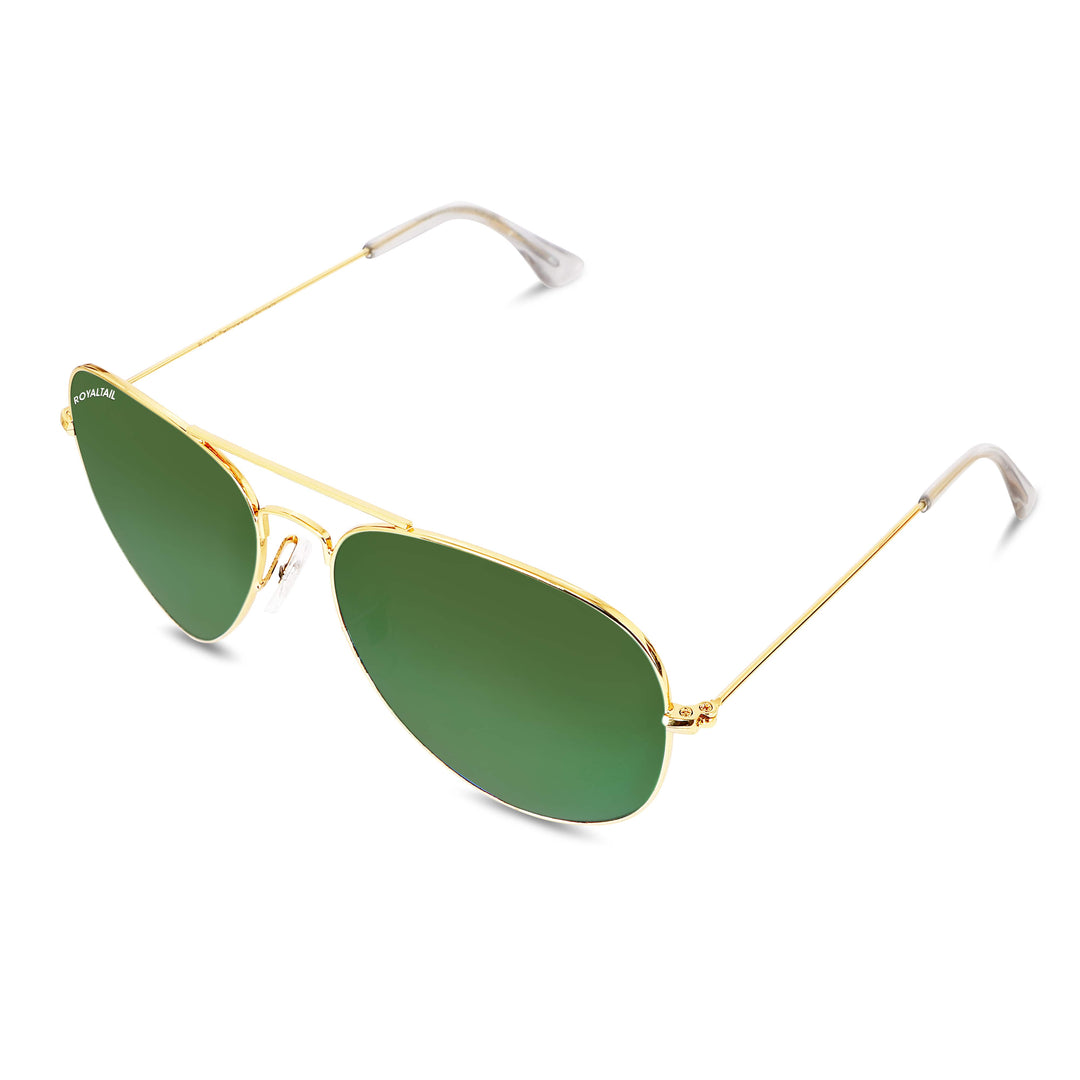 Green Classic Glass and Gold Frame Aviator Sunglasses For Men and Women - ROYALTAIL