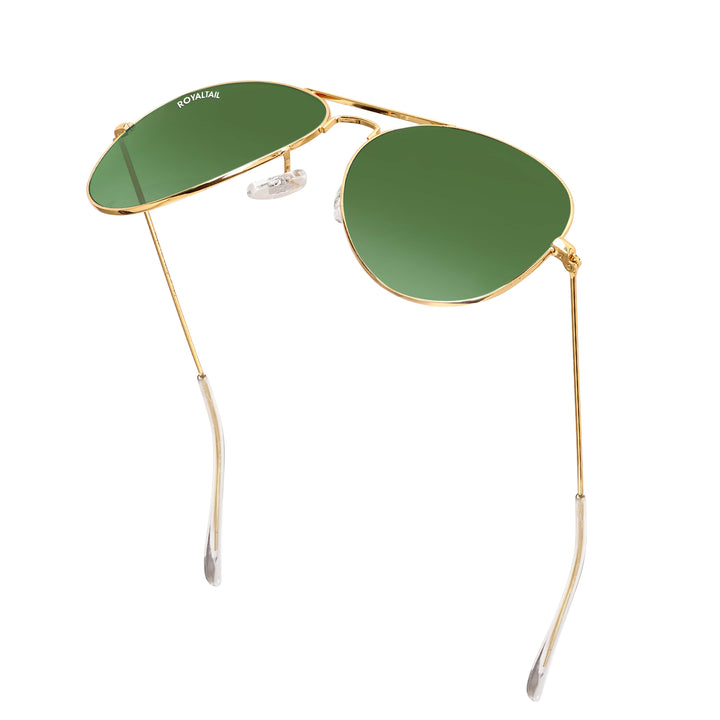 Green Classic Glass and Gold Frame Aviator Sunglasses For Men and Women - ROYALTAIL