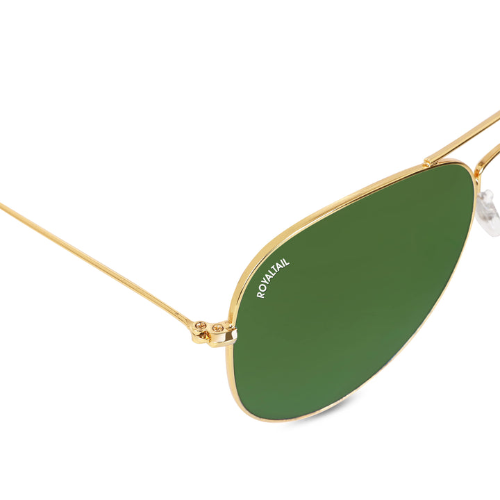 Green Classic Glass and Gold Frame Aviator Sunglasses For Men and Women - ROYALTAIL
