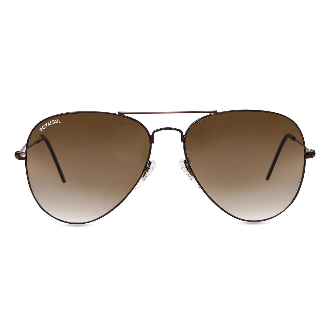 Dark Brown Gradient Glass and Brown Frame Aviator Sunglasses For Men and Women - ROYALTAIL