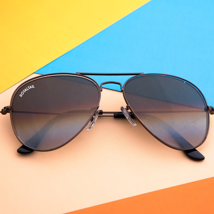 Dark Brown Gradient Glass and Brown Frame Aviator Sunglasses For Men and Women - ROYALTAIL