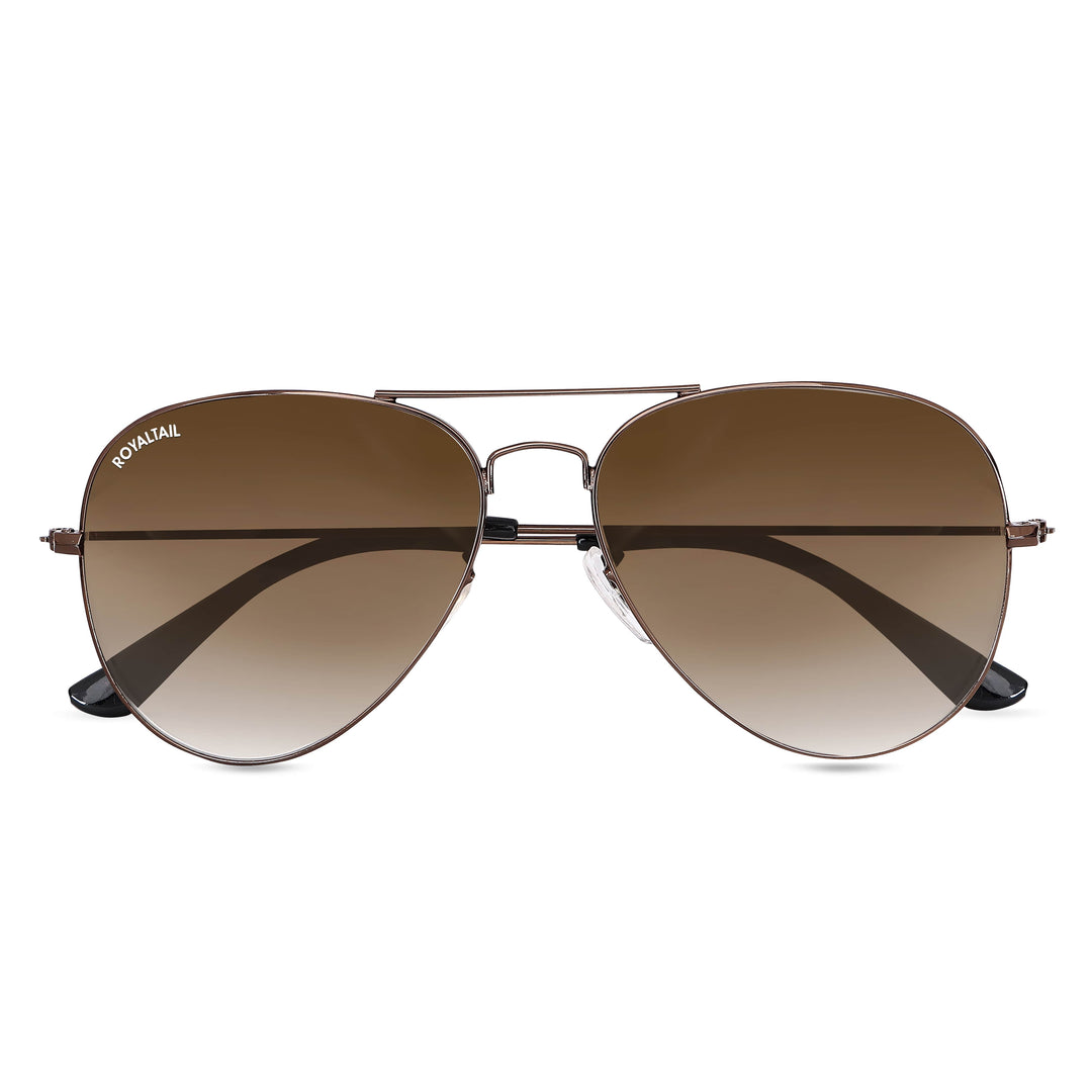 Dark Brown Gradient Glass and Brown Frame Aviator Sunglasses For Men and Women - ROYALTAIL